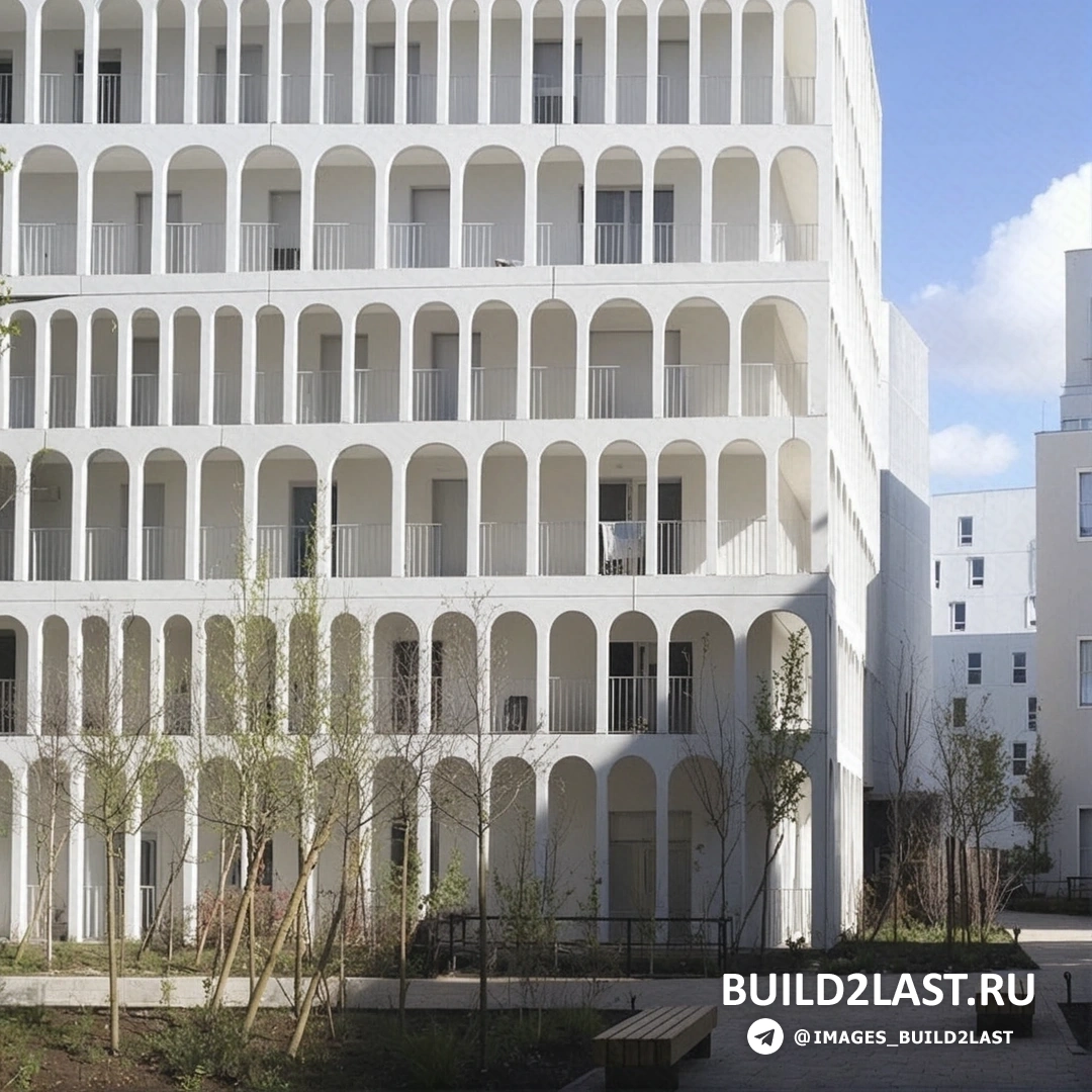 Административное промышленное здание в Риме с использованием романского и рационалистического стилей, выполненное в белом цвете.
