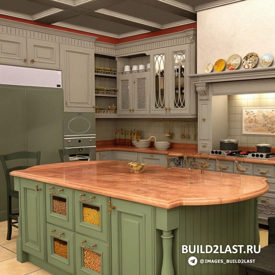 Кухня в белых и черных тонах с колоннами, люстрами и керамической плиткой, оформленная в классическом стиле с современным кухонным островом